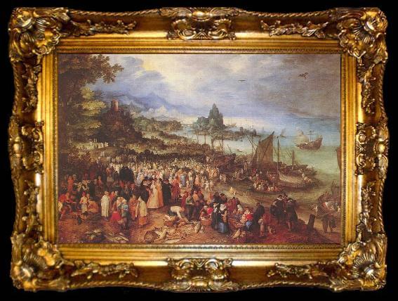 framed  Jan Brueghel Sea port with the lecture of Christ, ta009-2
